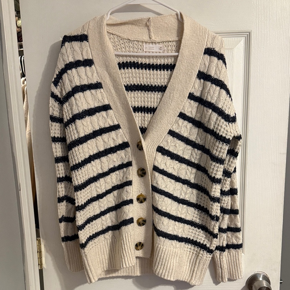 LC Lauren Conrad Cream and Black Striped Cardigan